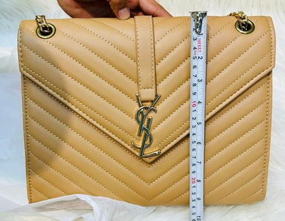 YSL-Inspired Crossbody – Luxurious Quality Women Bag with Long Belt & Chain(Beige)