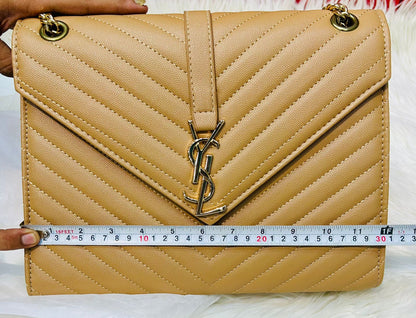 YSL-Inspired Crossbody – Luxurious Quality Women Bag with Long Belt & Chain(Beige)