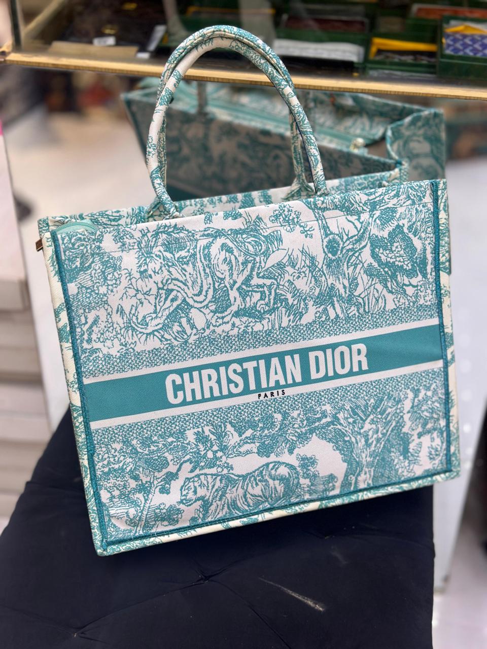 CHRISTIAN DIOR-Inspired Tote – High Quality Denim Women Bag with Beautiful Print(Blue)