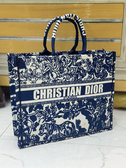 CHRISTIAN DIOR-Inspired Tote – High Quality Denim Women Bag with Beautiful Print(Blue)