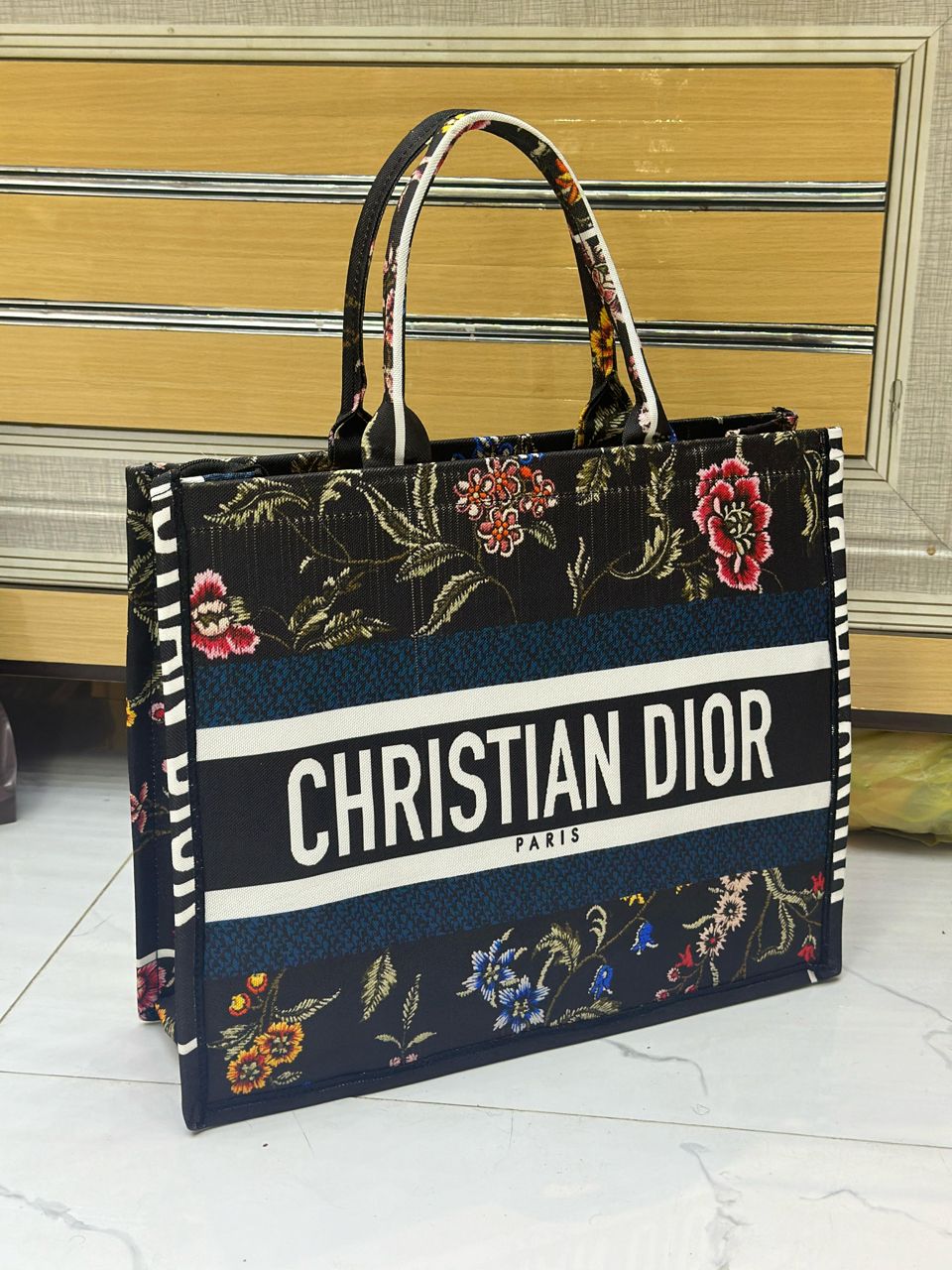 CHRISTIAN DIOR-Inspired Tote – High Quality Denim Women Bag with Beautiful Print(Black)