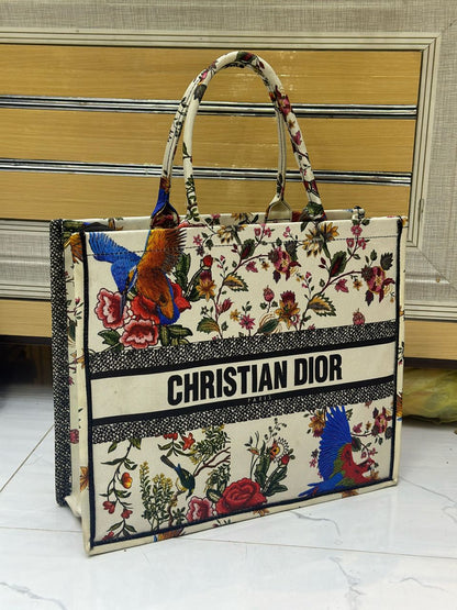 CHRISTIAN DIOR-Inspired Tote – High Quality Denim Women Bag with Beautiful Print(Off White)