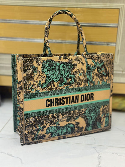 CHRISTIAN DIOR-Inspired Tote – High Quality Denim Women Bag with Beautiful Print(Brown)