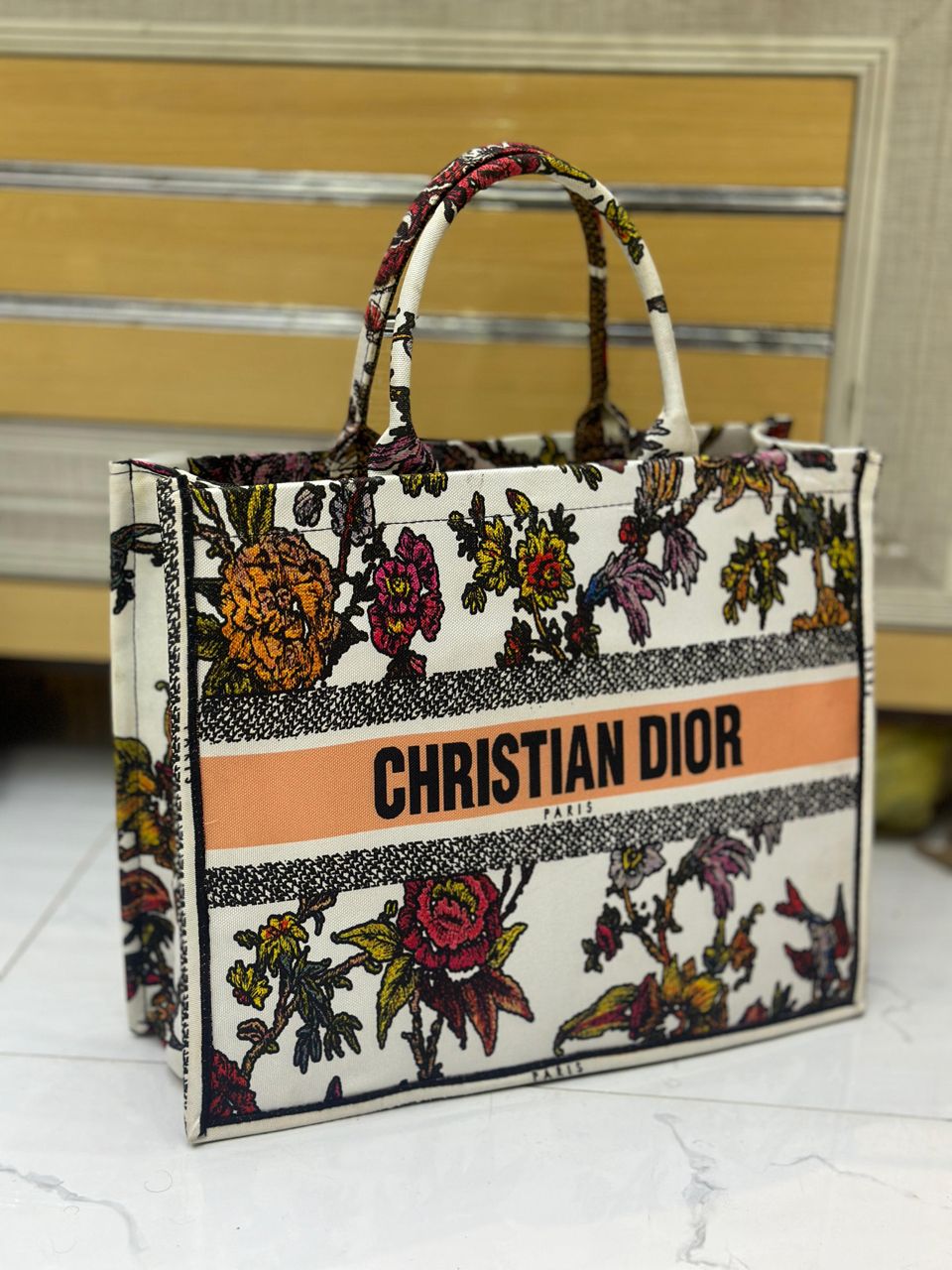 CHRISTIAN DIOR-Inspired Tote – High Quality Denim Women Bag with Beautiful Print(White)