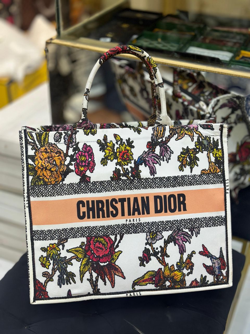 CHRISTIAN DIOR-Inspired Tote – High Quality Denim Women Bag with Beautiful Print(White)