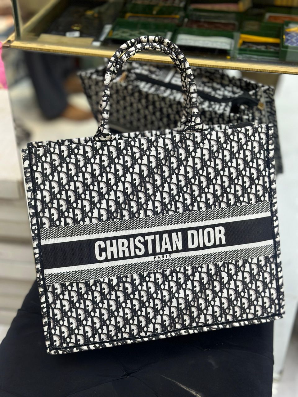 CHRISTIAN DIOR-Inspired Tote – High Quality Denim Women Bag with Beautiful Print(Black)
