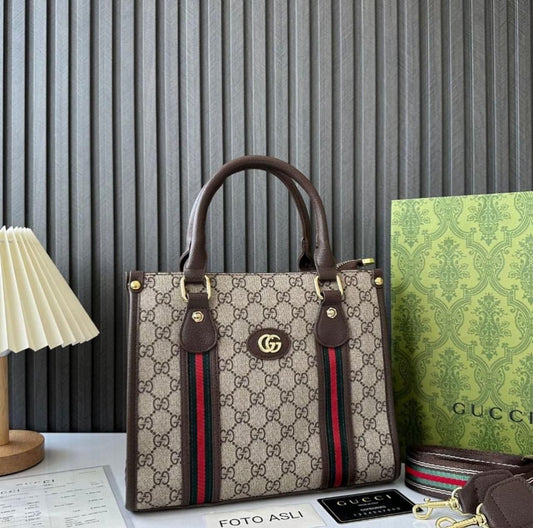 GUCCI-Inspired Medium Bag – Good Quality Women Bag with Logo & Long Belt(Beige)