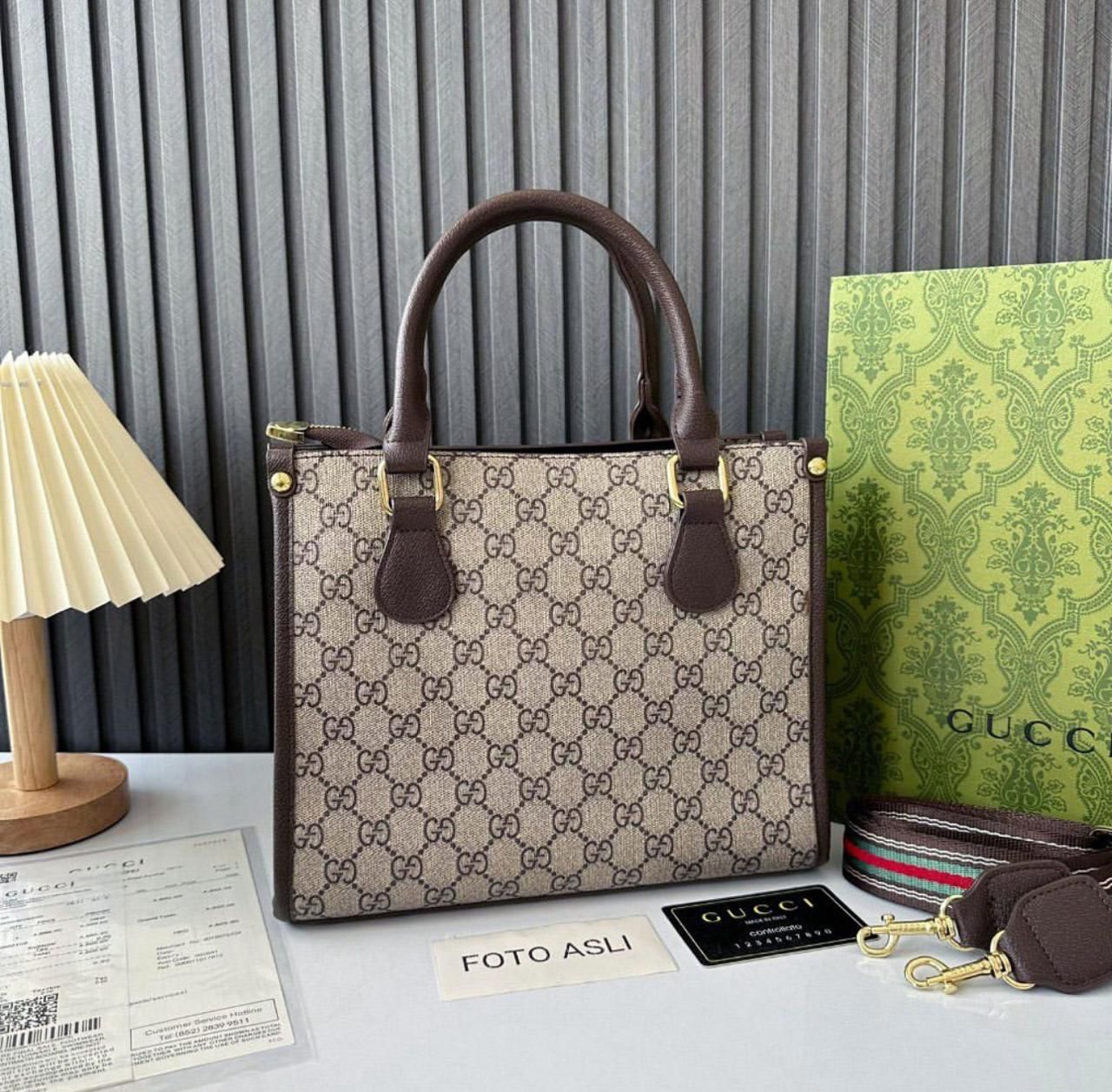 GUCCI-Inspired Medium Bag – Good Quality Women Bag with Logo & Long Belt(Beige)