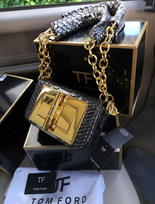 TOM FORD Natalia-Inspired Crossbody – Luxury Women Bag with Gold Hardware(Black)