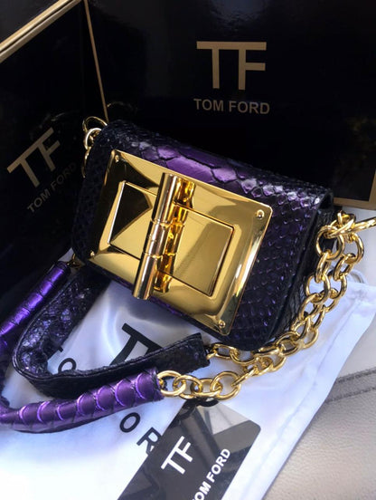 TOM FORD Natalia-Inspired Crossbody – Luxury Women Bag with Gold Hardware(Navy Blue)