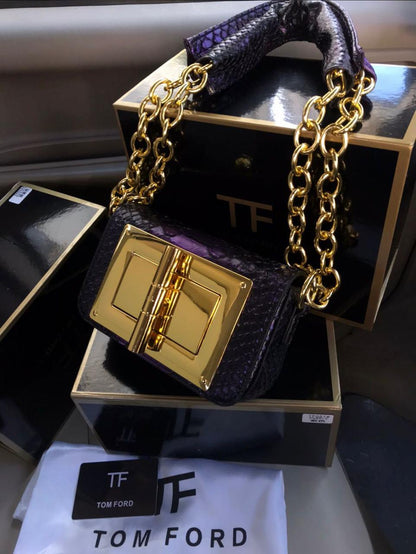 TOM FORD Natalia-Inspired Crossbody – Luxury Women Bag with Gold Hardware(Navy Blue)