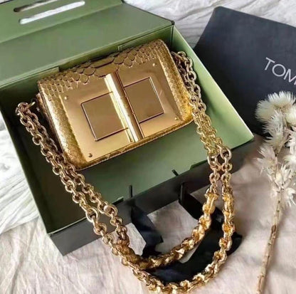 TOM FORD Natalia-Inspired Crossbody – Luxury Women Bag with Gold Hardware(Gold/Bronze))