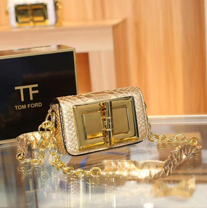 TOM FORD Natalia-Inspired Crossbody – Luxury Women Bag with Gold Hardware(Gold/Bronze))
