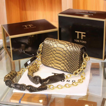 TOM FORD Natalia-Inspired Crossbody – Luxury Women Bag with Gold Hardware(Gold/Bronze))