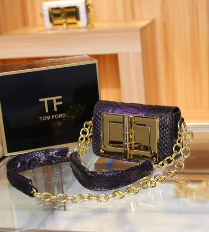 TOM FORD Natalia-Inspired Crossbody – Luxury Women Bag with Gold Hardware(Navy Blue)