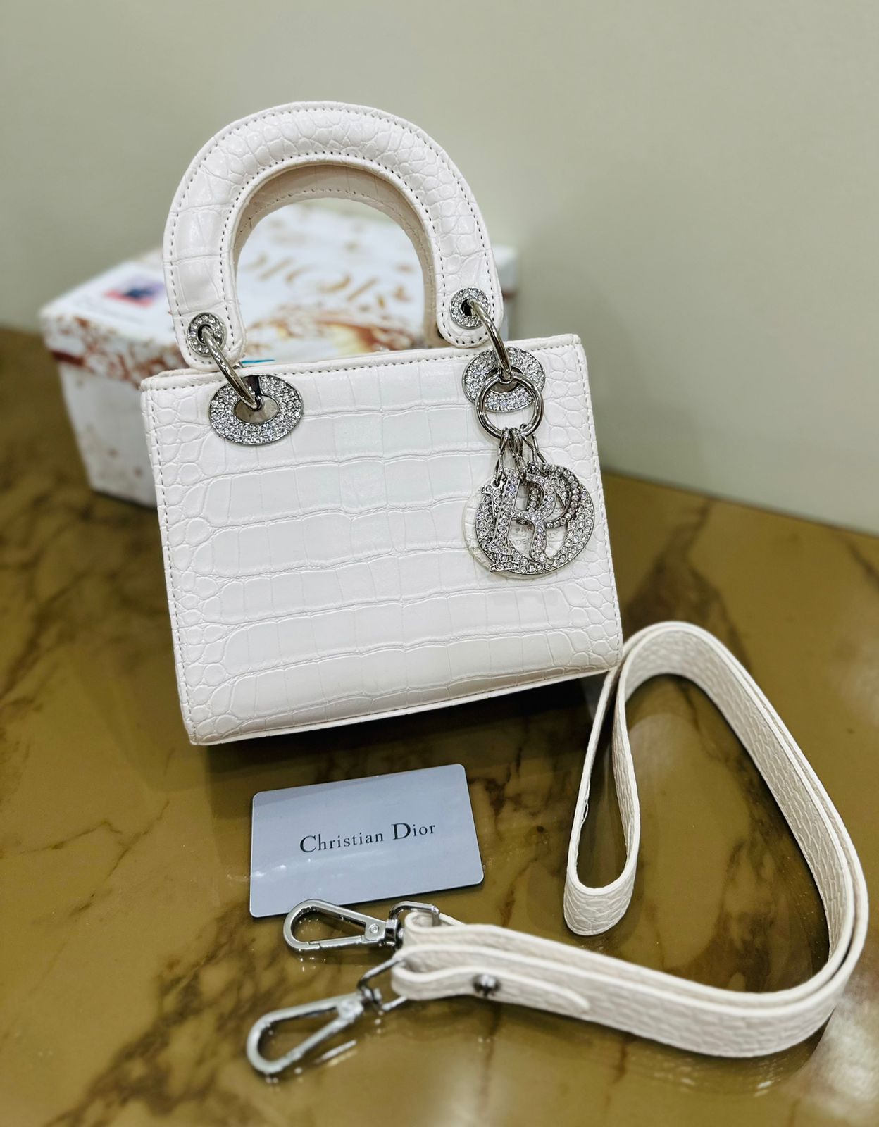 LADY DIOR-Inspired Handbag – Premium Quality Small Women Bag with Full Branding(White)
