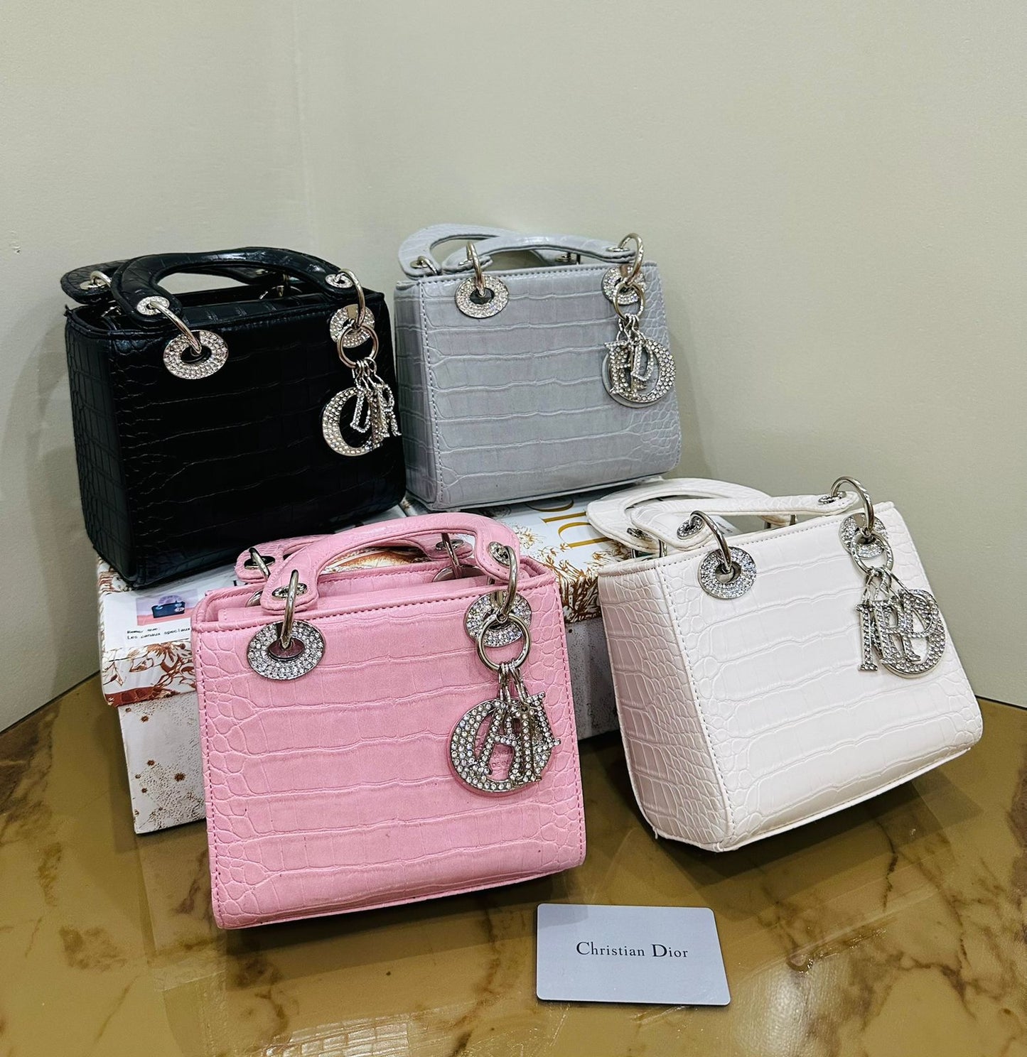 LADY DIOR-Inspired Handbag – Premium Quality Small Women Bag with Full Branding(Grey)