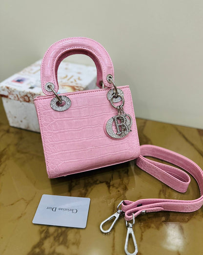 LADY DIOR-Inspired Handbag – Premium Quality Small Women Bag with Full Branding(Pink)