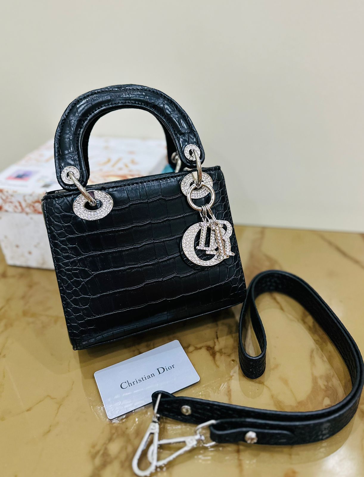 LADY DIOR-Inspired Handbag – Premium Quality Small Women Bag with Full Branding(Black)