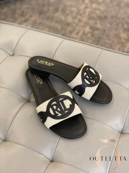 RALPH LAUREN-Inspired Flat Slippers – Elegant Women Footwear with Brand Box(Black)