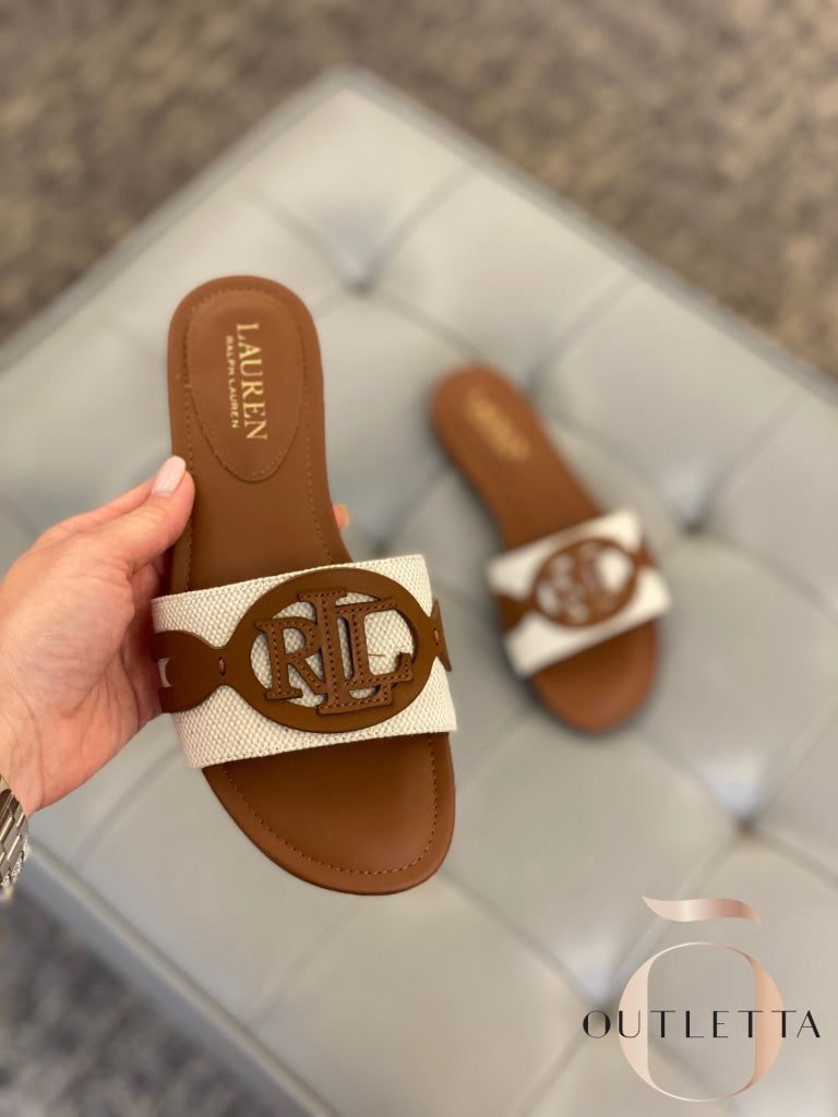 RALPH LAUREN-Inspired Flat Slippers – Elegant Women Footwear with Brand Box(Brown)