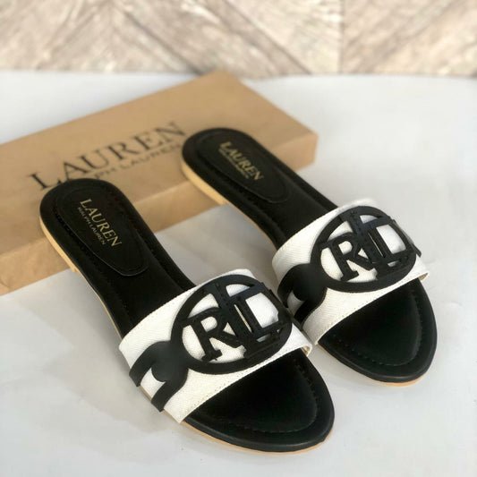 RALPH LAUREN-Inspired Flat Slippers – Elegant Women Footwear with Brand Box(Black)