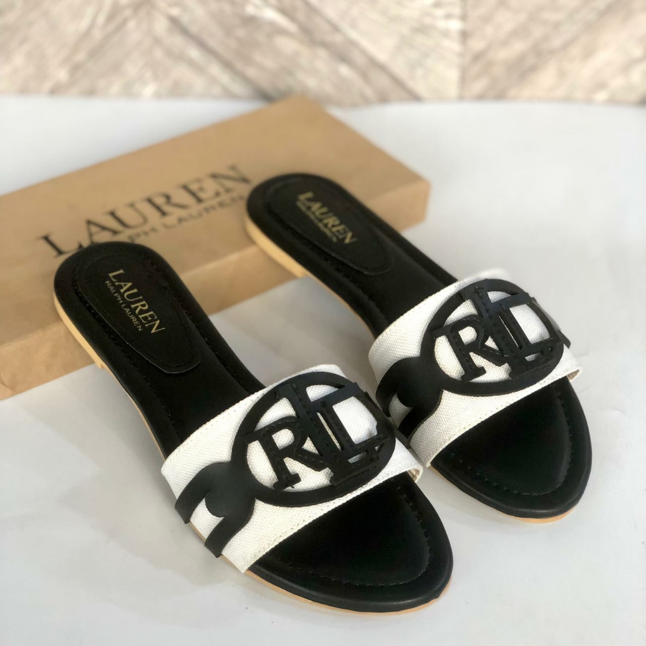 RALPH LAUREN-Inspired Flat Slippers – Elegant Women Footwear with Brand Box(Black)