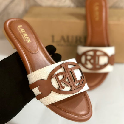RALPH LAUREN-Inspired Flat Slippers – Elegant Women Footwear with Brand Box(Brown)