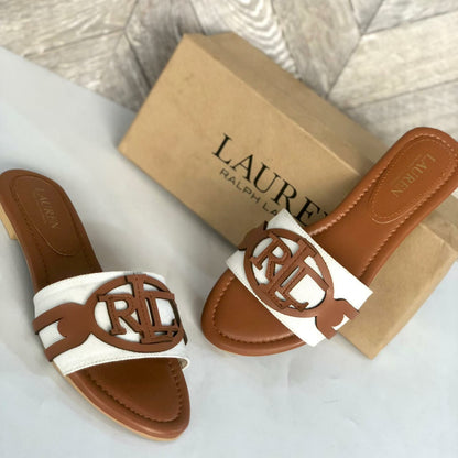 RALPH LAUREN-Inspired Flat Slippers – Elegant Women Footwear with Brand Box(Brown)