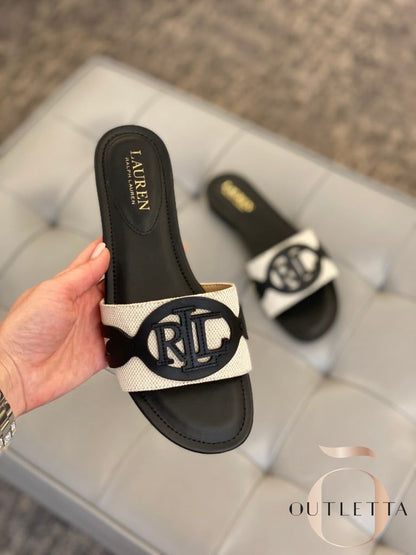 RALPH LAUREN-Inspired Flat Slippers – Elegant Women Footwear with Brand Box(Black)