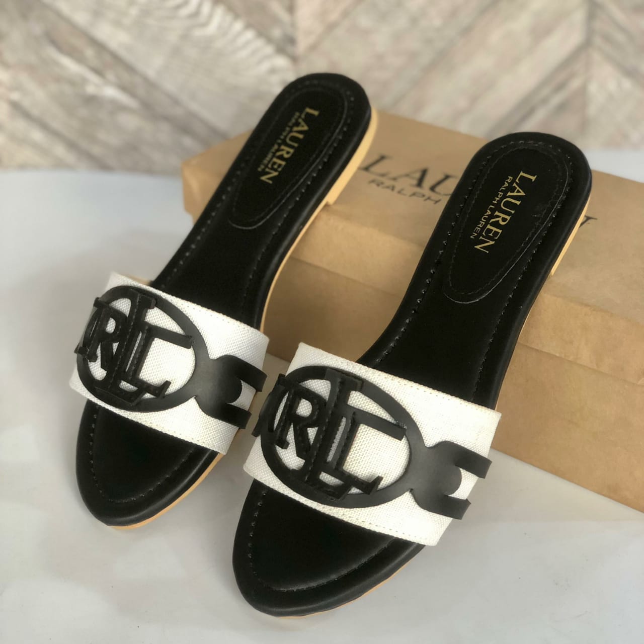RALPH LAUREN-Inspired Flat Slippers – Elegant Women Footwear with Brand Box(Black)