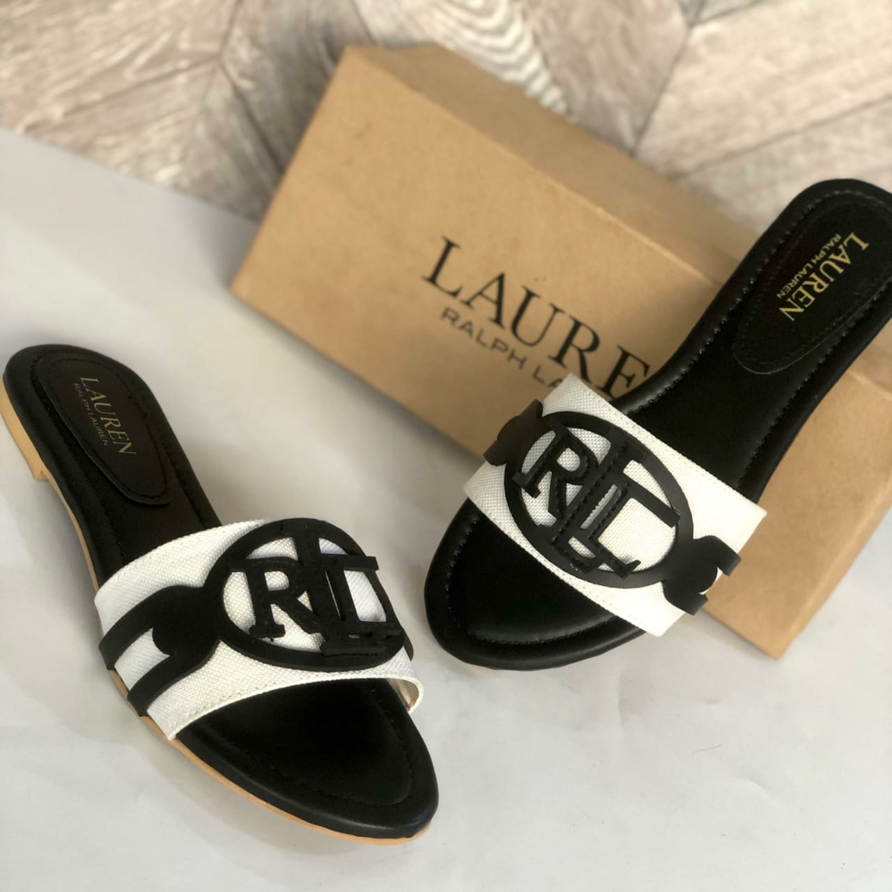 RALPH LAUREN-Inspired Flat Slippers – Elegant Women Footwear with Brand Box(Black)
