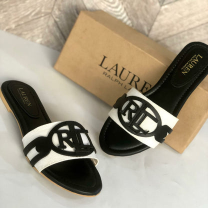 RALPH LAUREN-Inspired Flat Slippers – Elegant Women Footwear with Brand Box(Black)