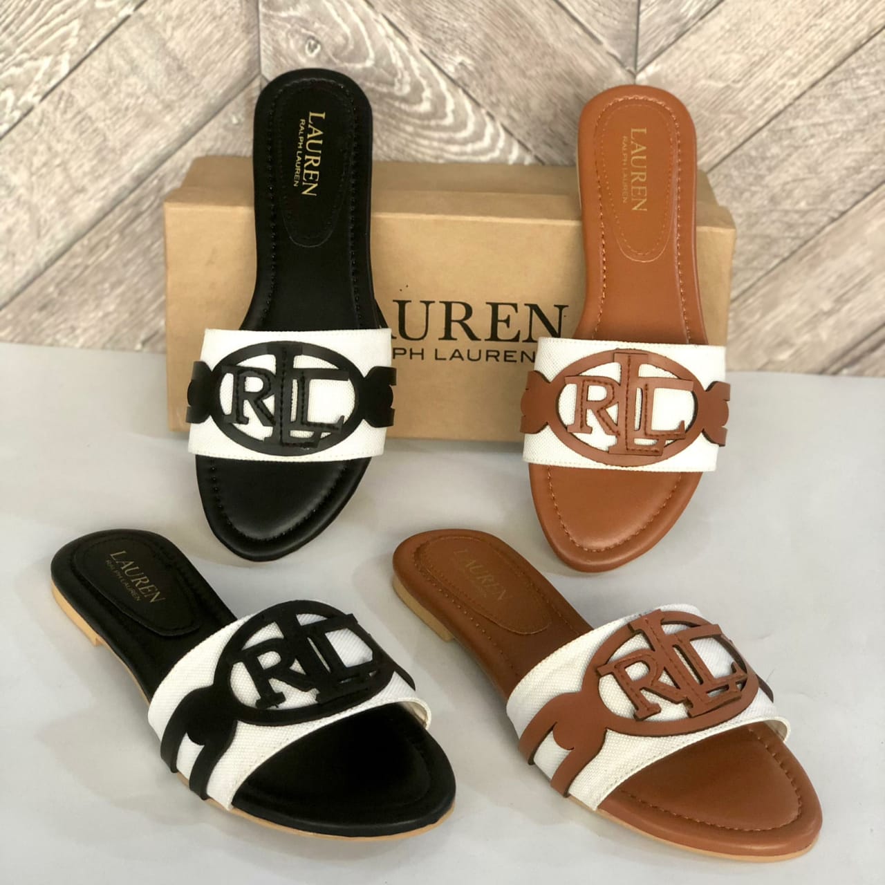 RALPH LAUREN-Inspired Flat Slippers – Elegant Women Footwear with Brand Box(Black)