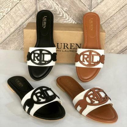 RALPH LAUREN-Inspired Flat Slippers – Elegant Women Footwear with Brand Box(Black)