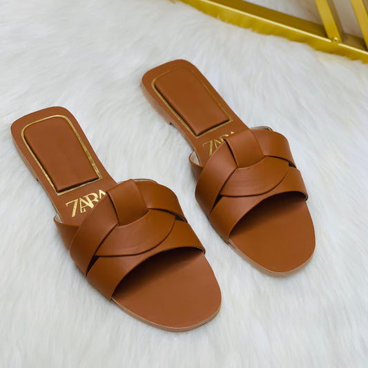 ZARA Basic Slipper – Everyday Women Footwear with Brand Box (Brown)