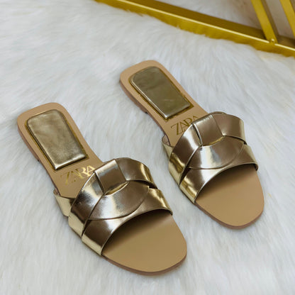ZARA Basic Slipper – Everyday Women Footwear with Brand Box (Gold)