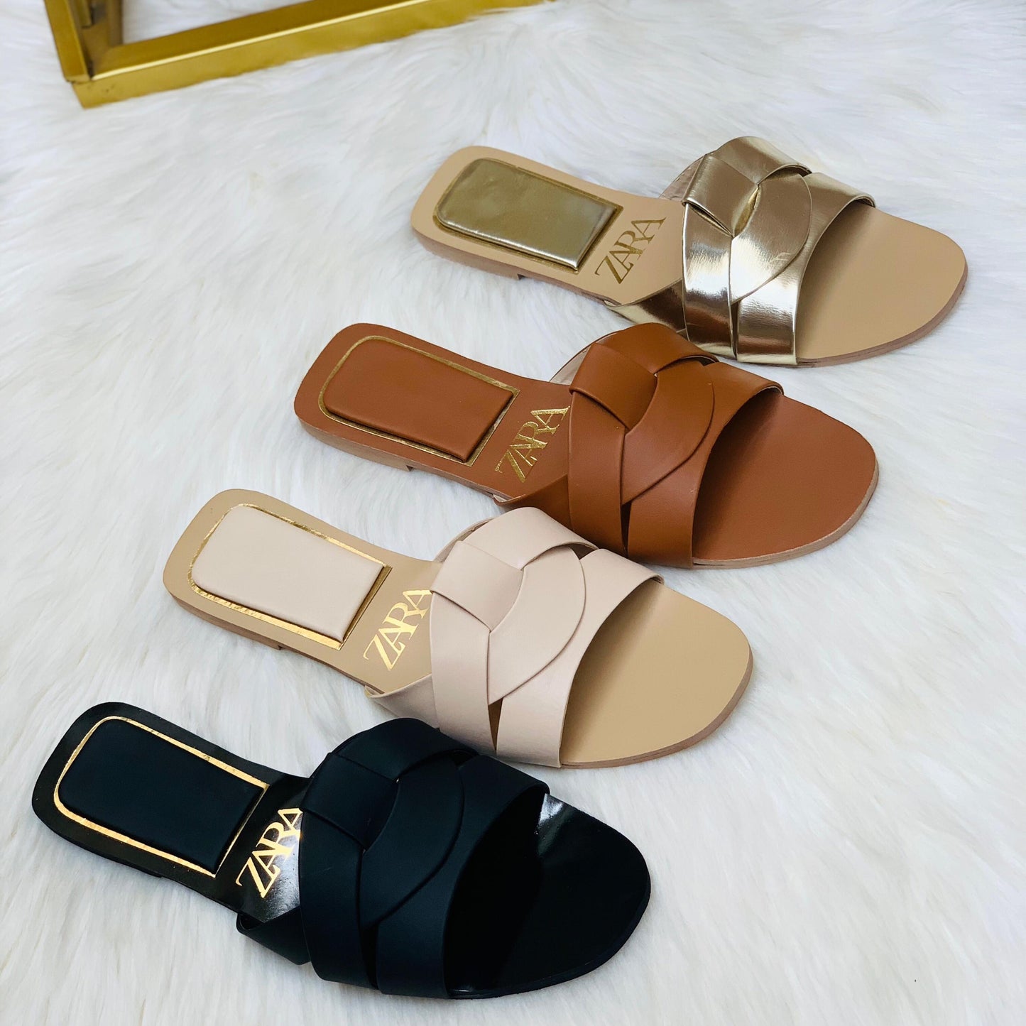 ZARA Basic Slipper – Everyday Women Footwear with Brand Box (Gold)