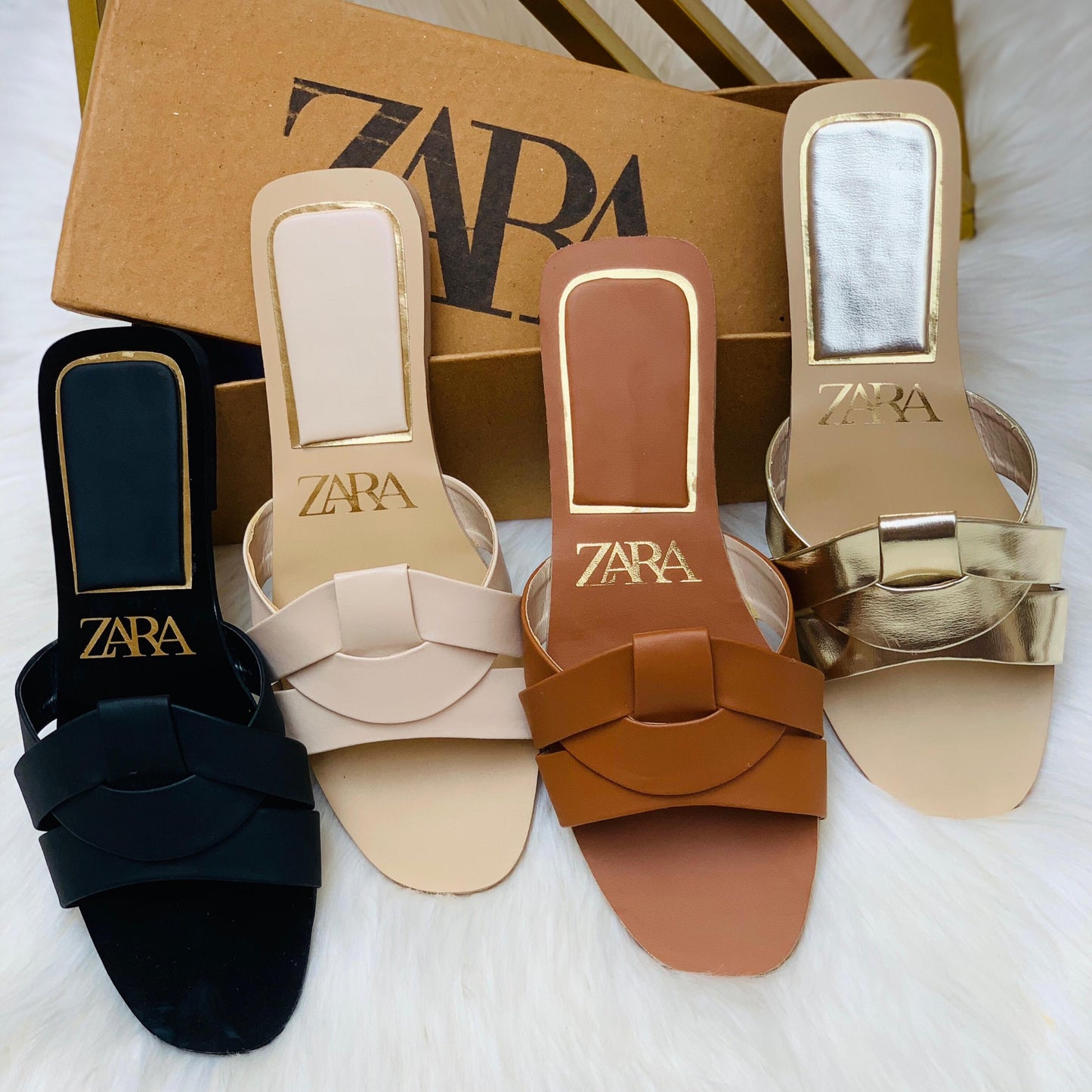 ZARA Basic Slipper – Everyday Women Footwear with Brand Box (Cream)