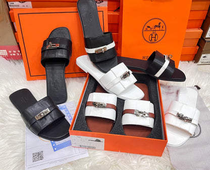 HERMÈS Giulia-Inspired Sandals – Elegant Women Footwear with Iconic Buckle & Full Packaging(White 1)