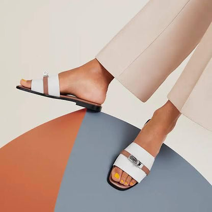 HERMÈS Giulia-Inspired Sandals – Elegant Women Footwear with Iconic Buckle & Full Packaging(White 1)