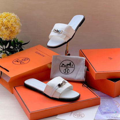 HERMÈS Giulia-Inspired Sandals – Elegant Women Footwear with Iconic Buckle & Full Packaging(White 2)