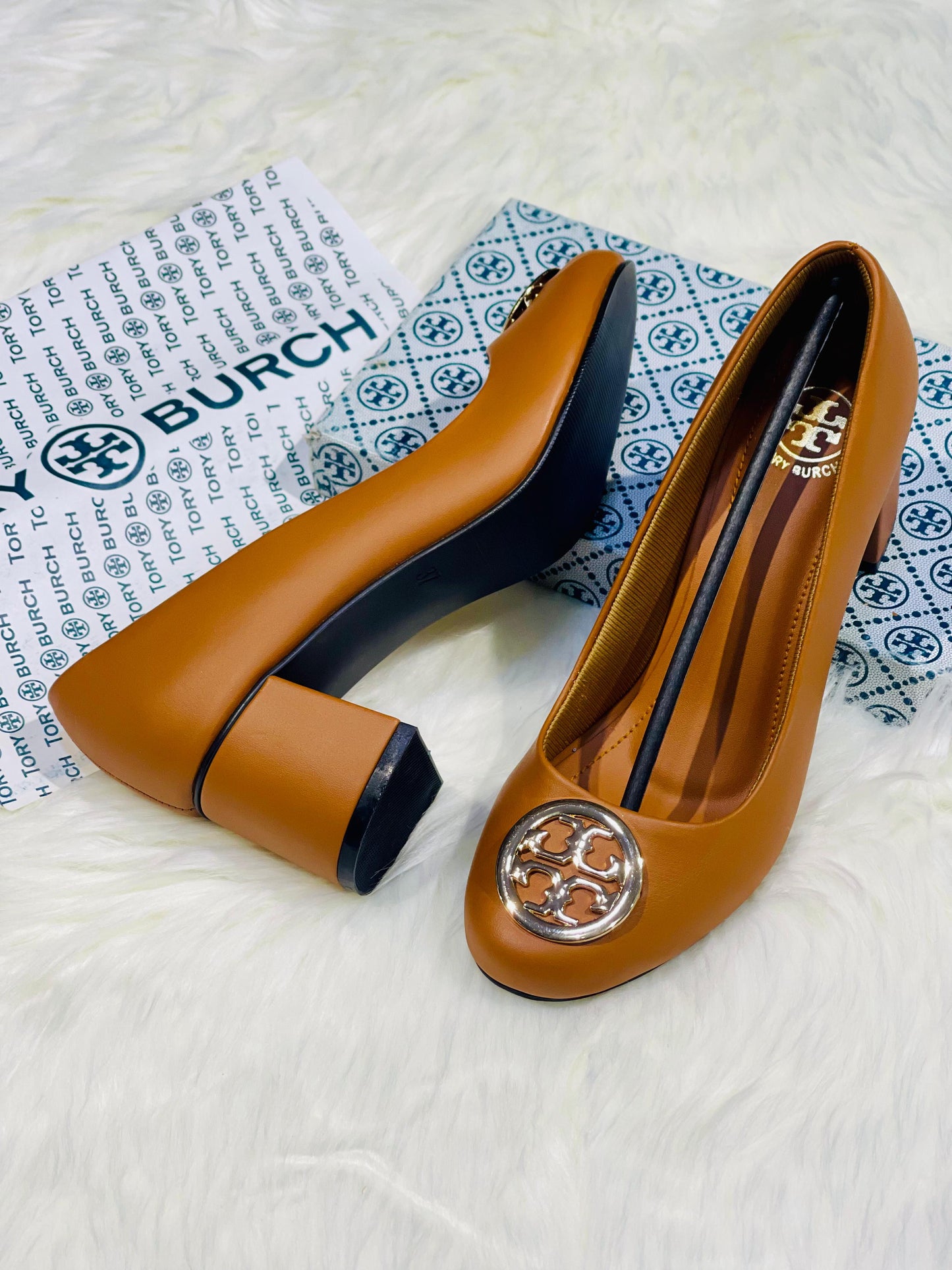 TORY BURCH Block Heel Pumps (Premium Quality Women Footwear with Brand Box)(Brown)