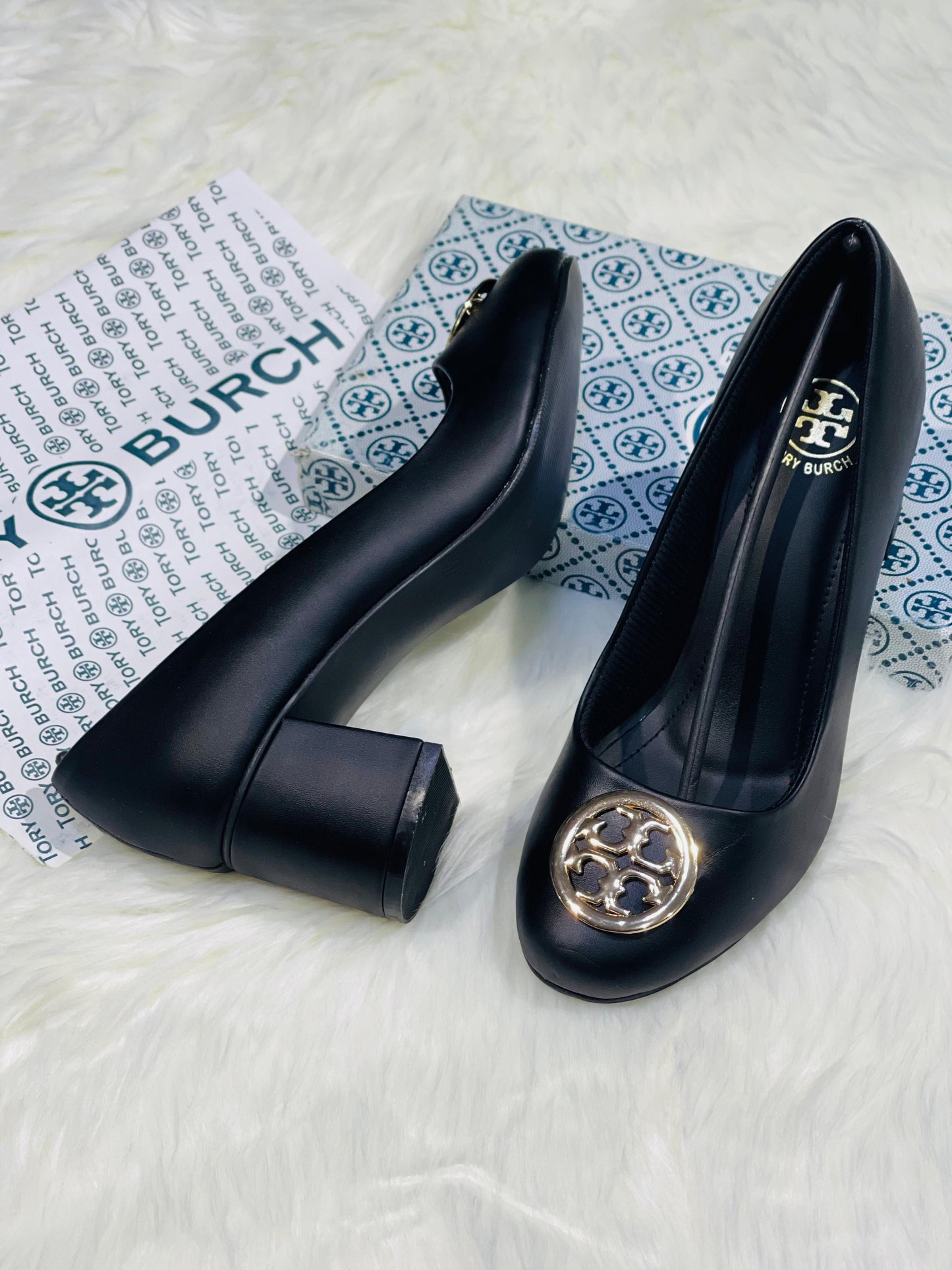 TORY BURCH Block Heel Pumps (Premium Quality Women Footwear with Brand Box)(Black)