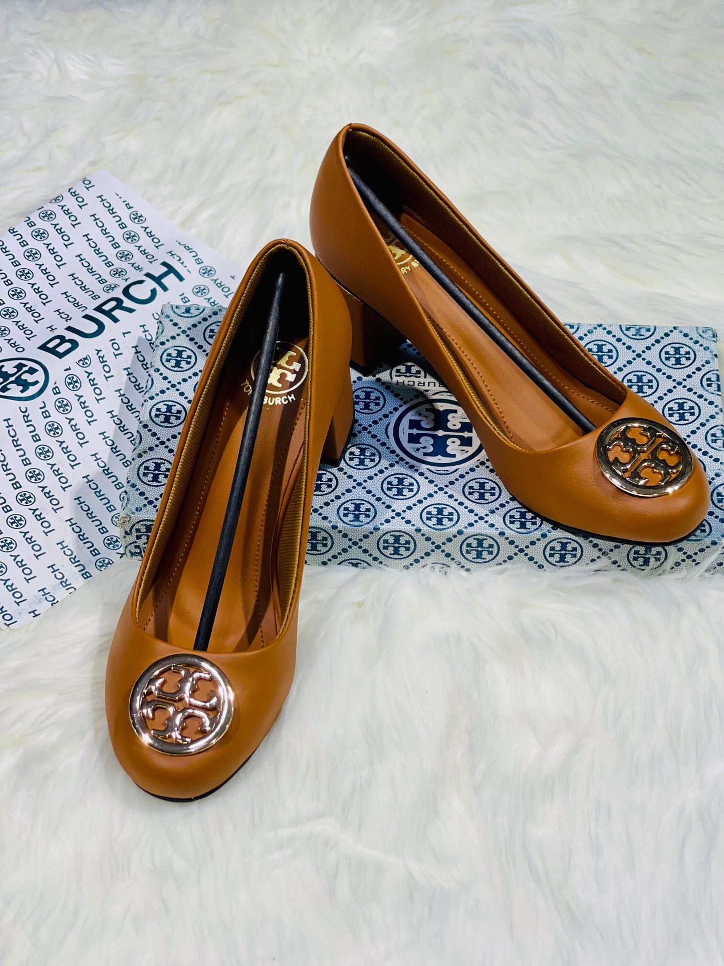 TORY BURCH Block Heel Pumps (Premium Quality Women Footwear with Brand Box)(Brown)
