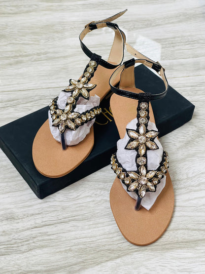 JIMMY CHOO-Inspired Embroidered Sandals – Luxury Women Footwear with Brand Box(Black)