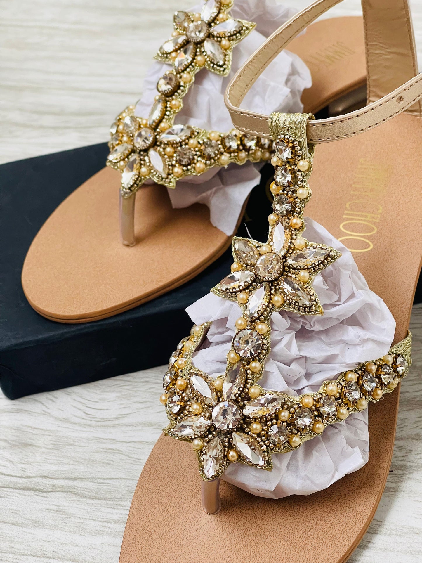 JIMMY CHOO-Inspired Embroidered Sandals – Luxury Women Footwear with Brand Box(Brown)
