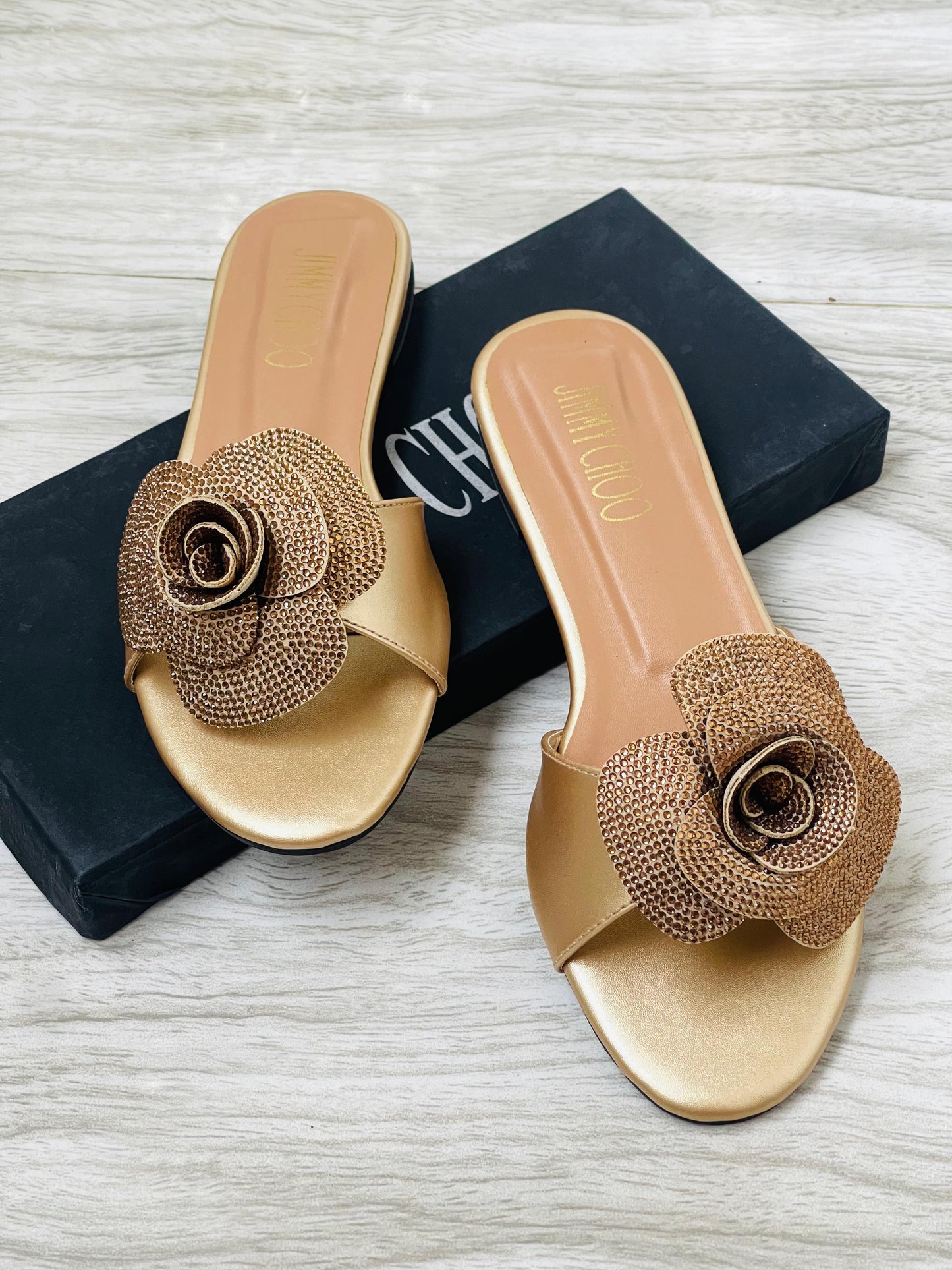 JIMMY CHOO-Inspired Flower Flats – Elegant Floral Women Footwear(Beige)