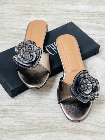 JIMMY CHOO-Inspired Flower Flats – Elegant Floral Women Footwear(Black)