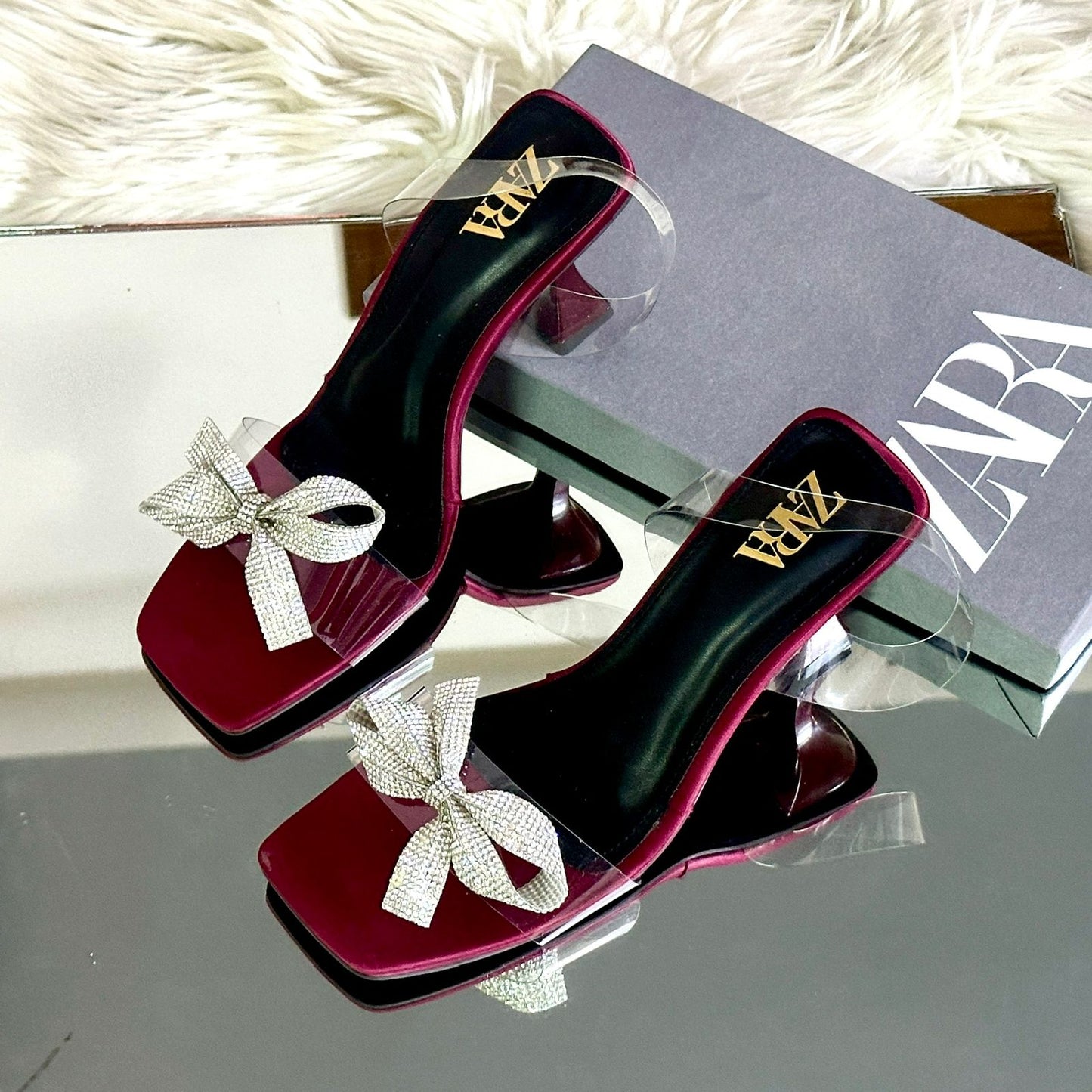 RESTOCKED – ZARA Transparent Heel Sandals | Stylish Women Footwear in Beautiful Colours(Maroon)